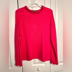 Alashan Women’s Cashmere Grace Ruffle Trim Ladies Large‎ Glam Pink Sweater